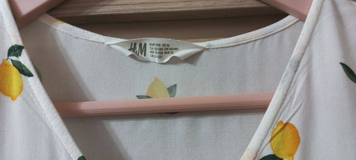 Sukienka H&M biała w cytrynki roz.158 stan idealny