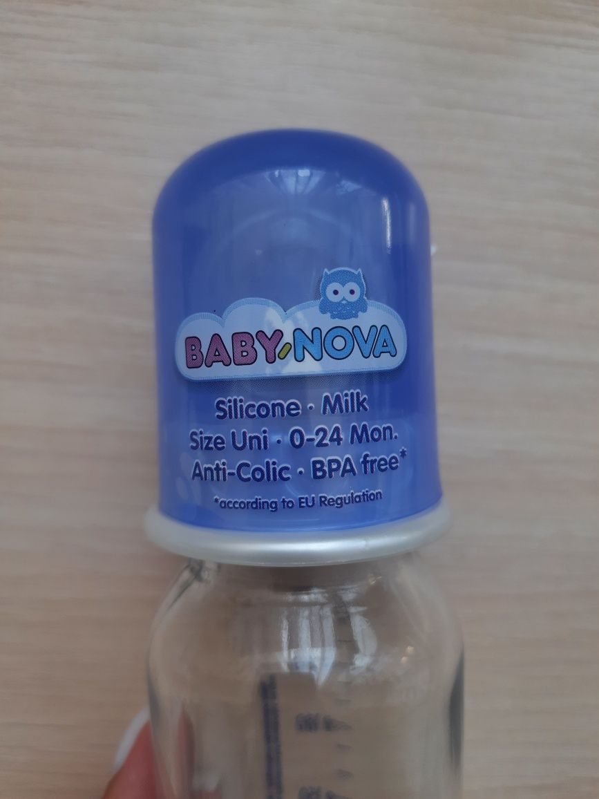 Нова скляна антиколікова пляшка Baby Nova 250ml з соскою