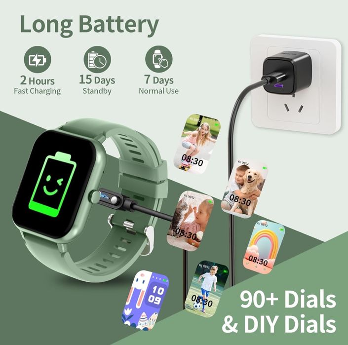 JUBUNRER Smartwatch Dzieci Monitor Snu Krokomierz 3+ Lata zielony