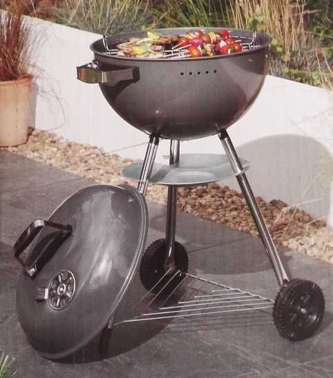 Grill okrągły z pokrywą średnica rusztu 43cm kółka