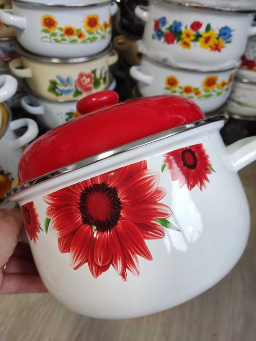 Набор якісних важких кастрюль 4шт багатошарова емаль від 2л до 5л