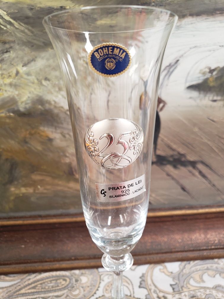 Bodas de Prata  2 flutes cristal e prata