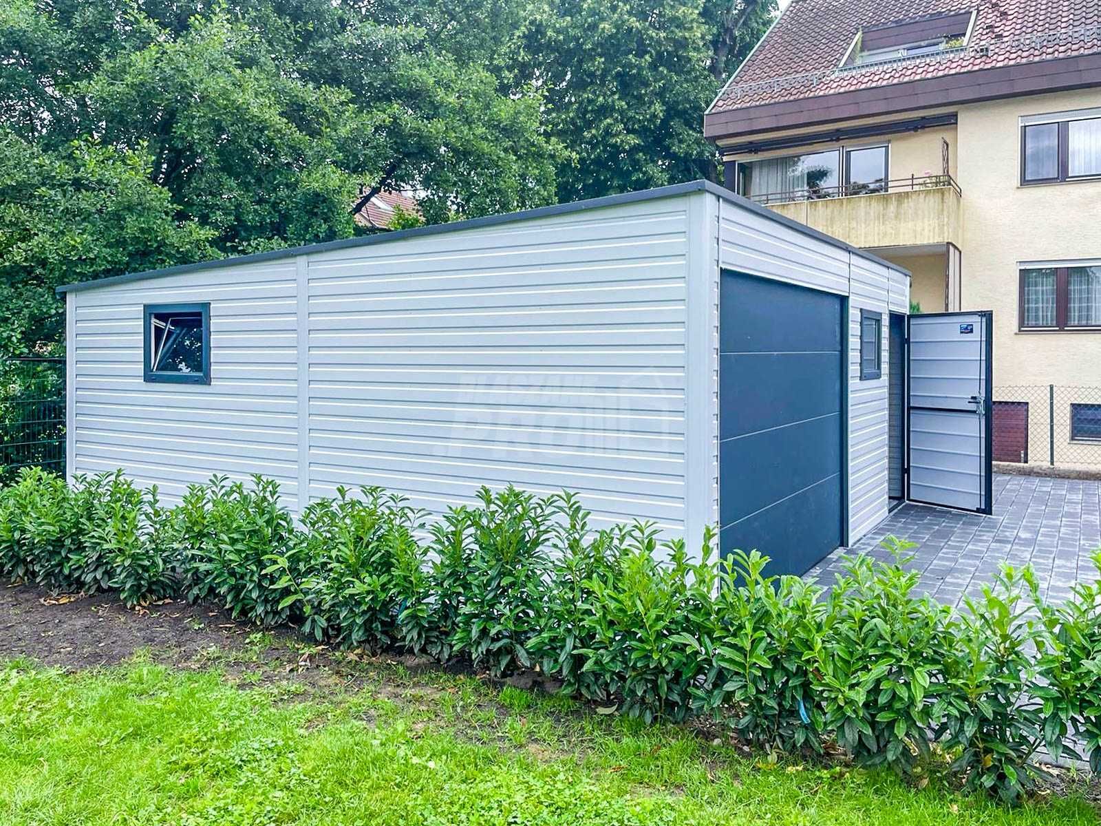 Garaż Blaszany 6,5x6m  Brama Segmentowa  Okno  Biały -Antracyt  GP412