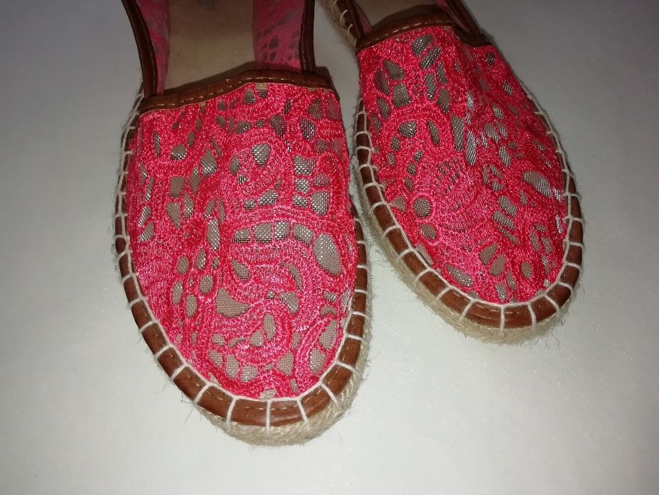 Эспадрильи женские, кружевная ткань ,розовые кораловые TU 38р