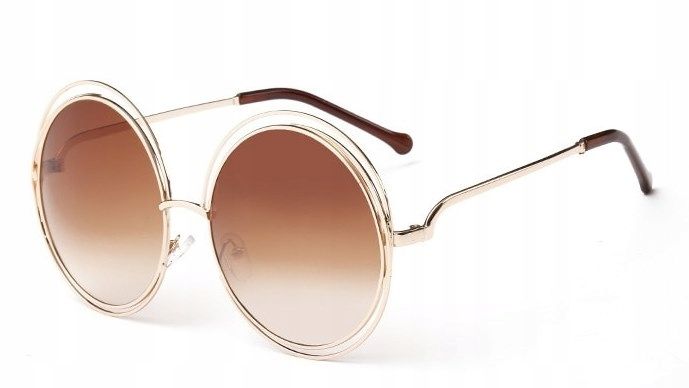 Okulary Przeciwsłoneczne Damskie Brązowe Muchy Okrągłe Duże Xxl Elegan