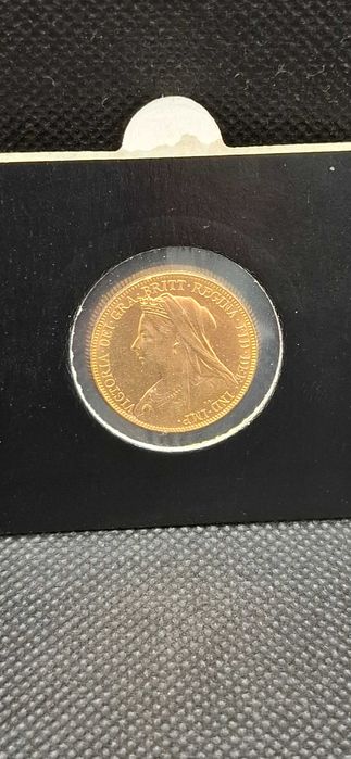 Moeda ouro 22k 1 libra sovereign "1901 P" Victoria