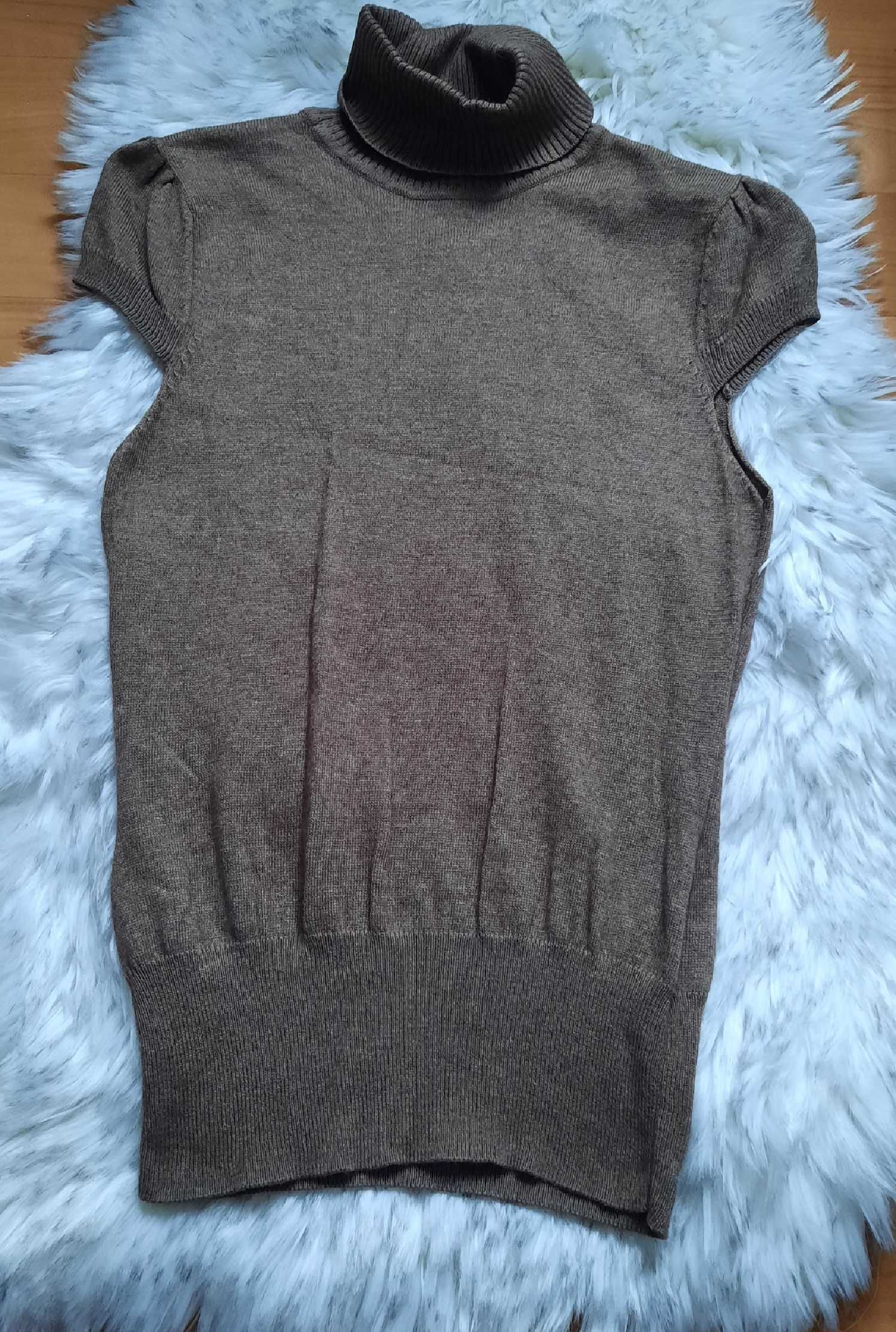 Camaieu j.Nowy Angora Wiskoza Bawełna sweter golf brąz bluzka S XS