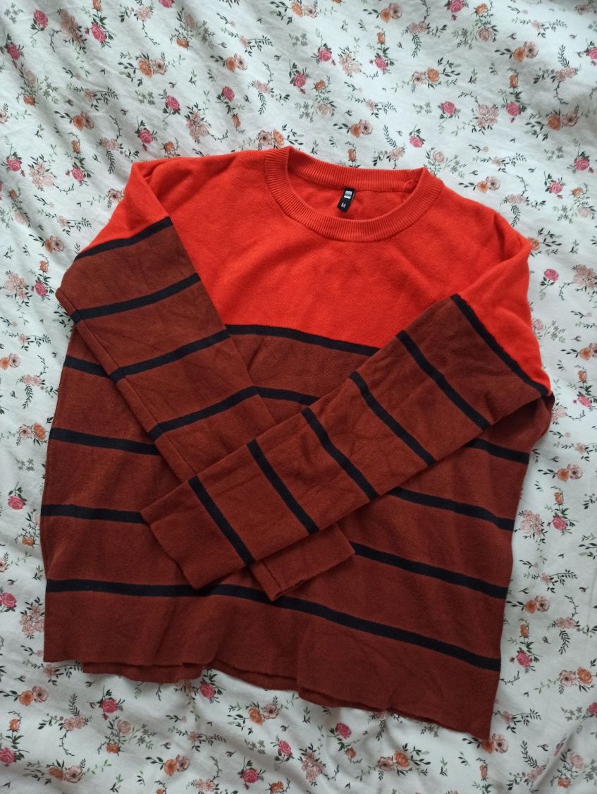 Czerwony bordowy sweterek w paski unisex wiskoza