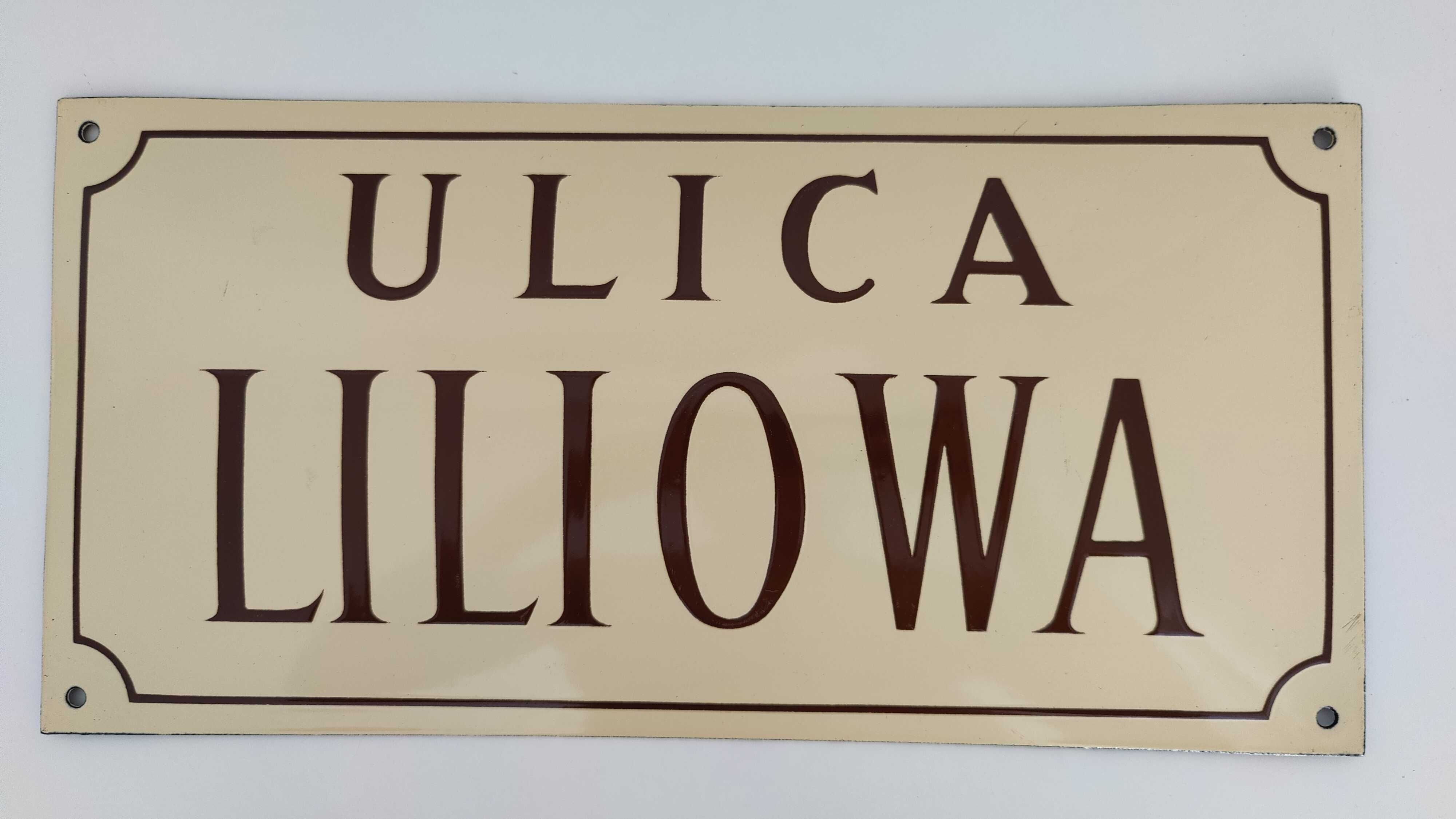 Tablica z nazwą ulicy, ul. Liliowa, emaliowana, metalowa, stara