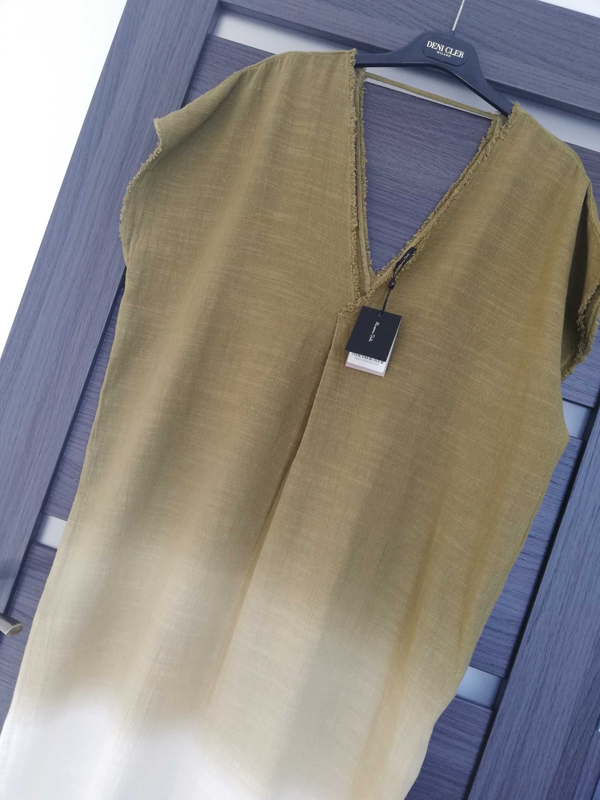 Massimo Dutti letnia długa sukienka plażowa tunika 42XL khaki beżowa
