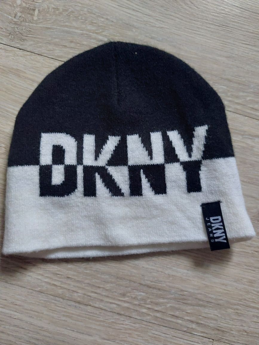 Czapka DKNY dziecięca firmowa 48 50 czarna biała chłopięca