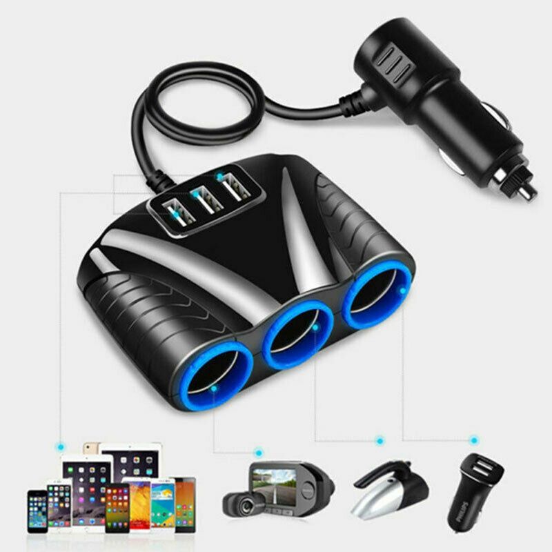 Tripla isqueiro + Carregador USB para carro 120W e 3.1A SELADO