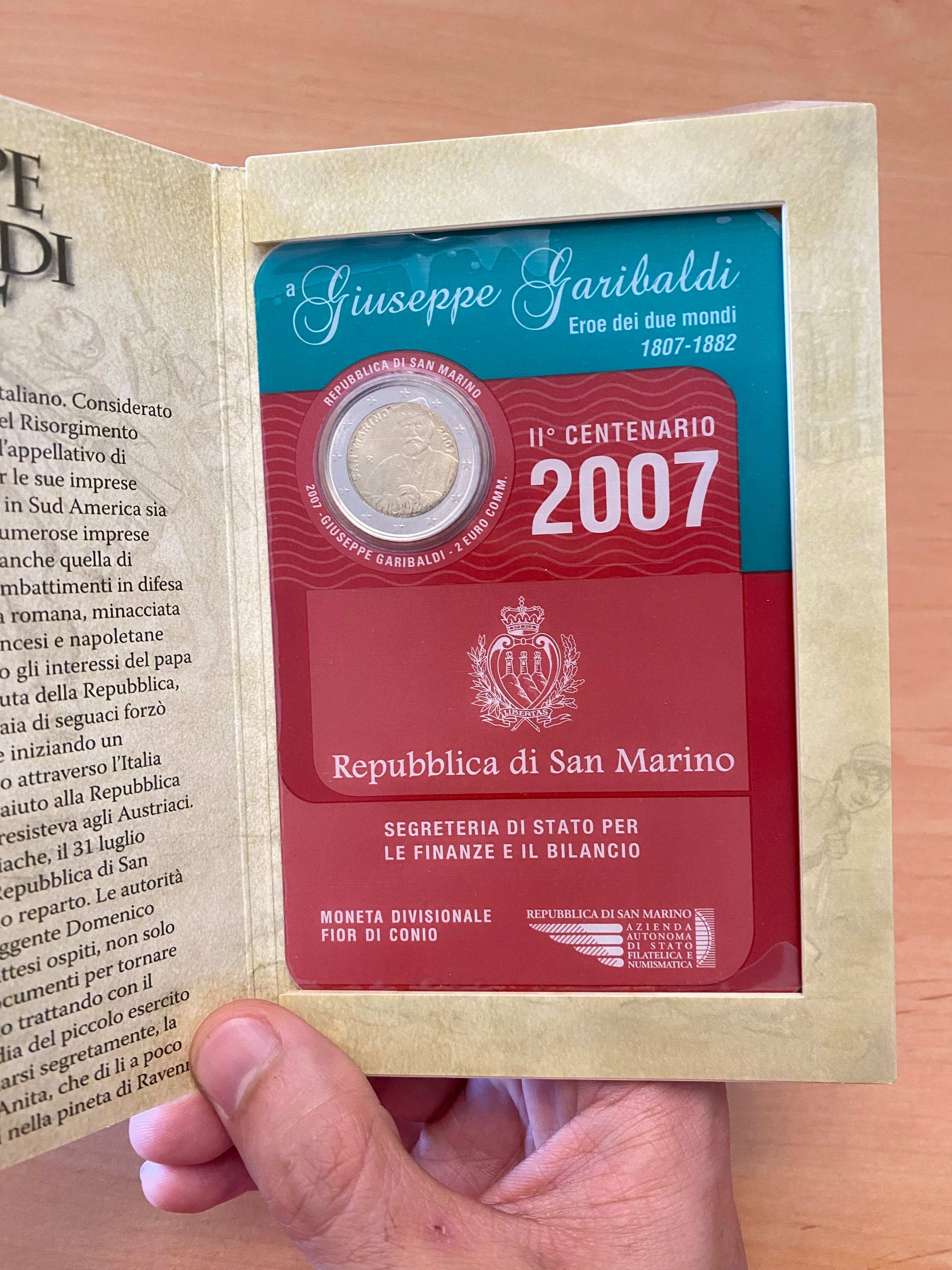 Moeda 2€ comemorativa San Marino 2007 Giuseppe Garibaldi
