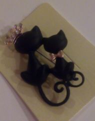 на подарок влюбленные коты брошь брошка черный корона-камни кошка кот