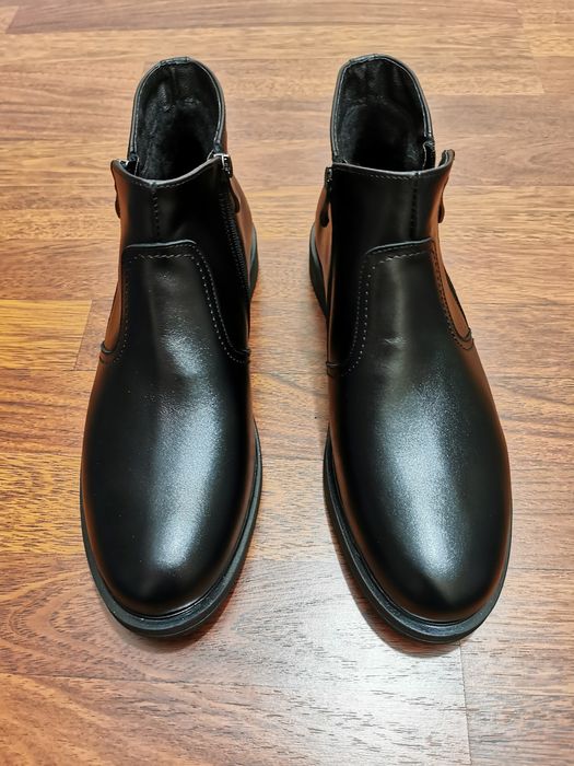 Sztyblety Eleganckie Skórzane Ocieplane Buty Męskie - Gruba Podeszwa