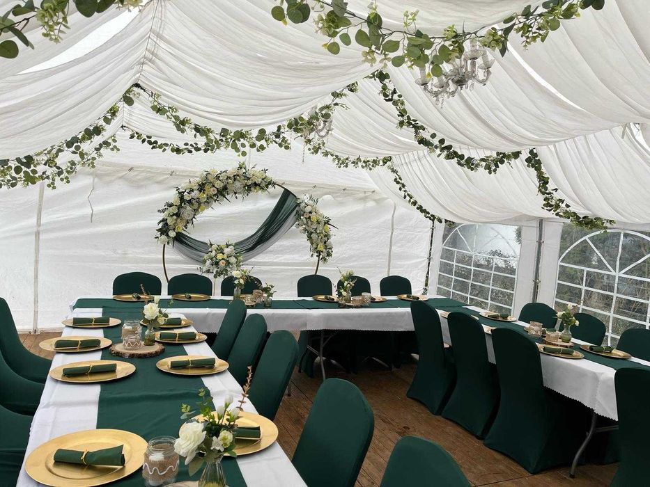 Namioty z pełnym wyposażeniem! Ścianka kwiatowa! Napis LED! Candy Bar!