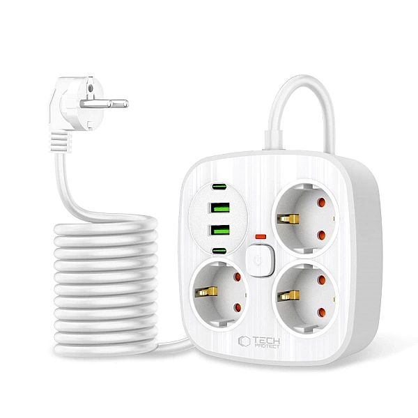 Listwa zasilająca Tech-Protect PCS3X4, 3 gniazda sieciowe, 2xUSB-A, 2x