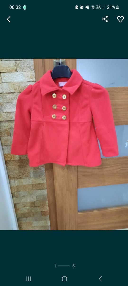 Piękny czerwony płaszczyk dla Dziewczynki na wiosnę 24msc