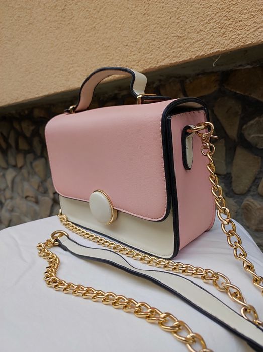 Рожево-біла жіноча сумка