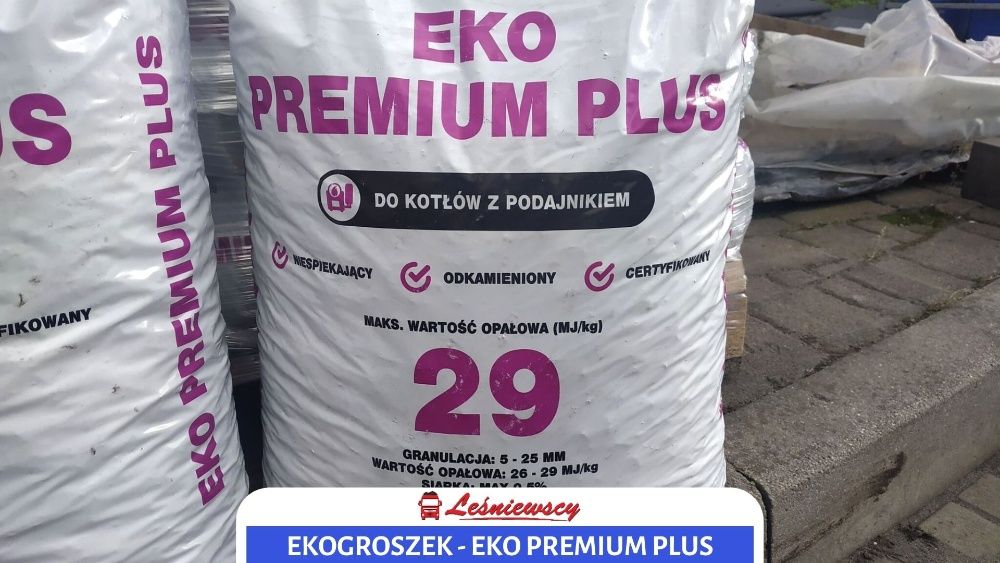 Najlepszy EKOGROSZEK-EKO PREMIUM PLUS popiół do 3% 29-27Mj transport