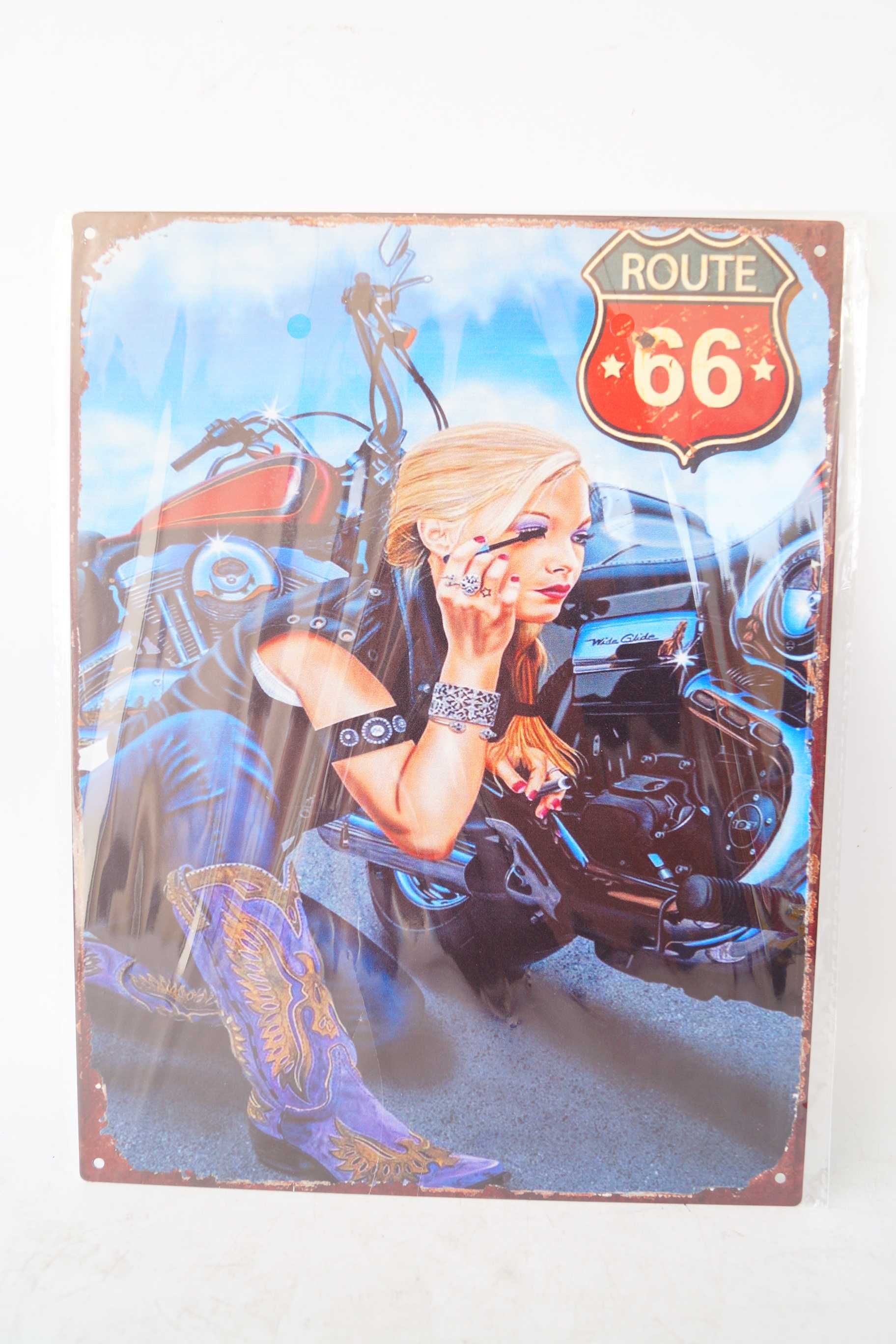 Plakat szyld metalowy 33/25 cm Route 66 Kobieta harley