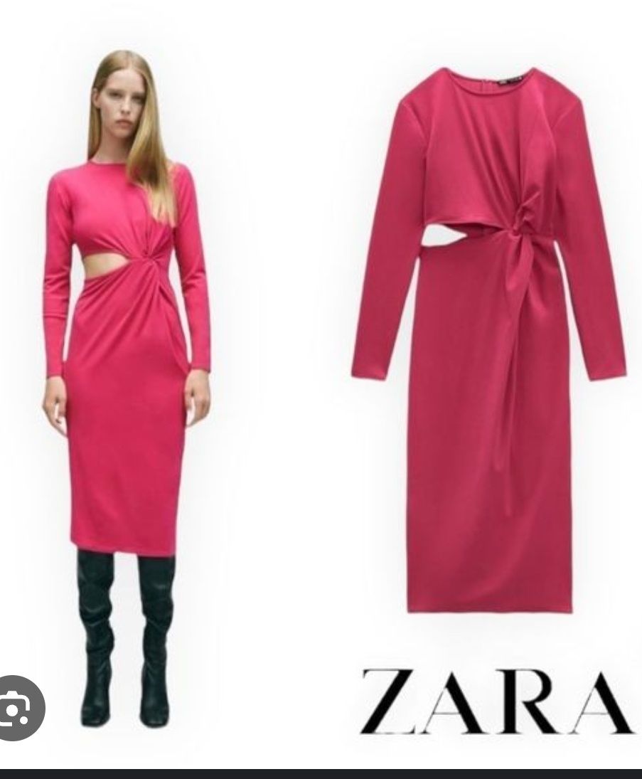 Zara сукня плаття рожеве фуксія з вирізом міді розмір S нове