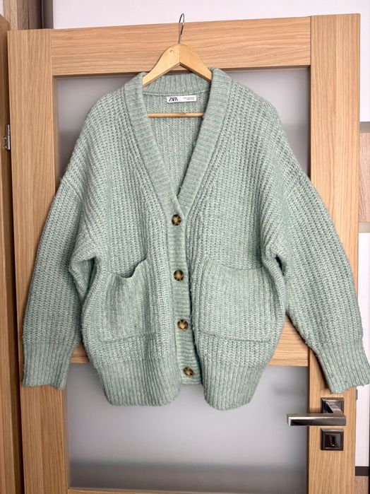 Oversizowy kardigan Zara alpaka prążki