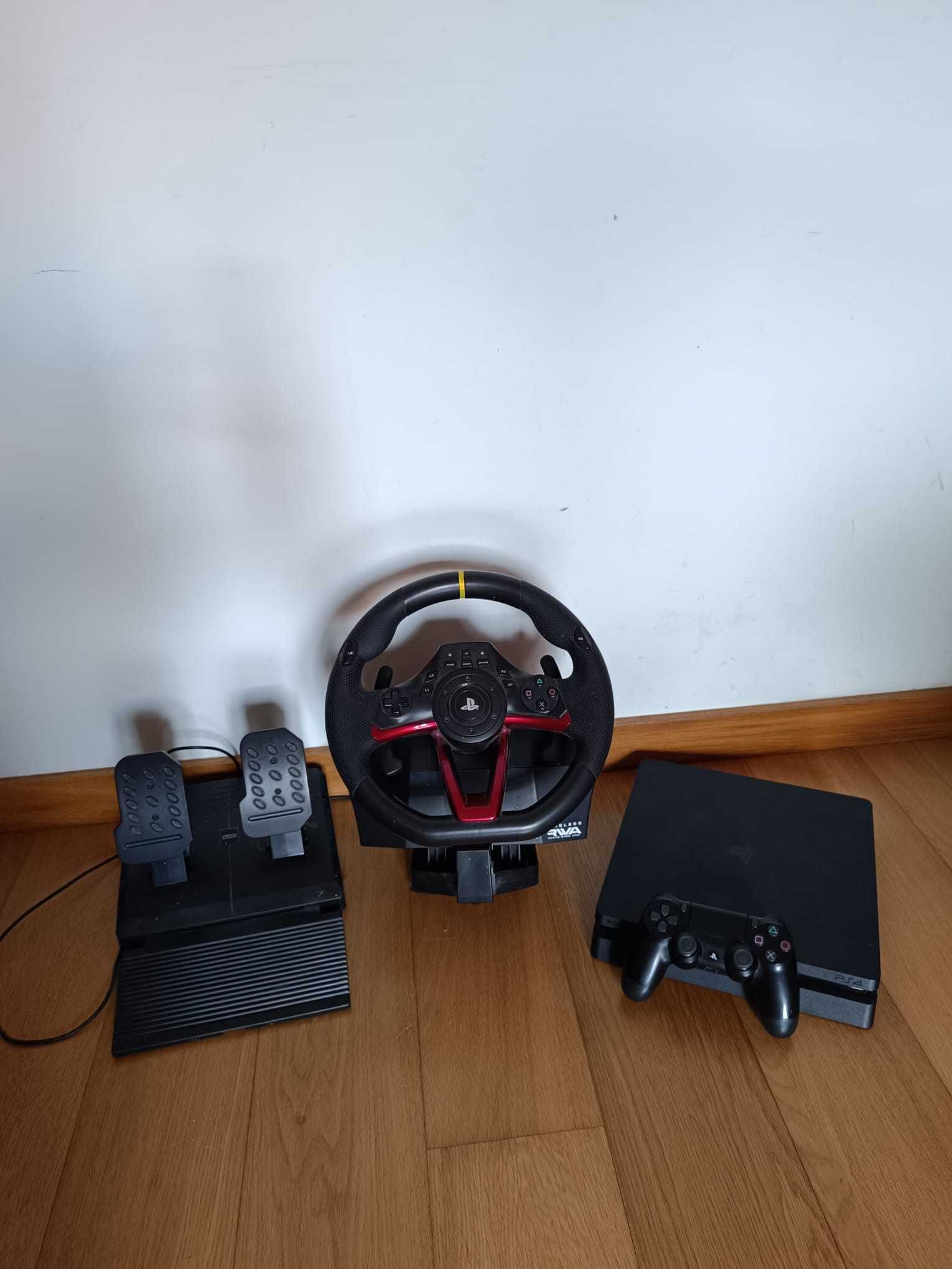 Ps4 com comando + Volante Hori Ps4/Pc Bluetooth
