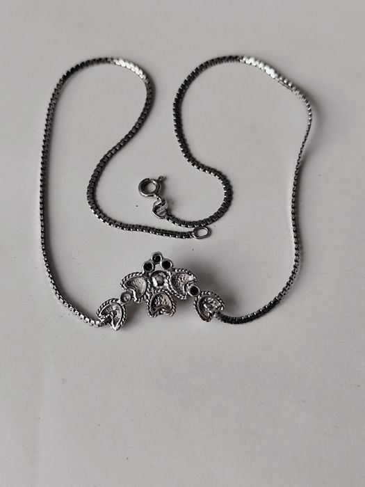 Kolia - naszyjnik - stare srebro 835 + perła + szafiry