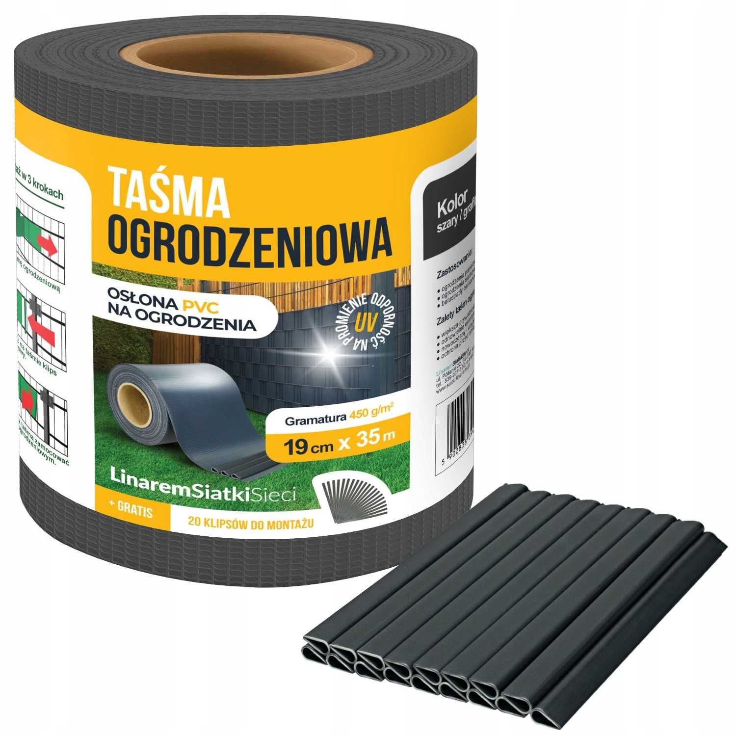 Taśma ogrodzeniowa Linarem 19 cm x 35 m antracyt wysyłka pobranie