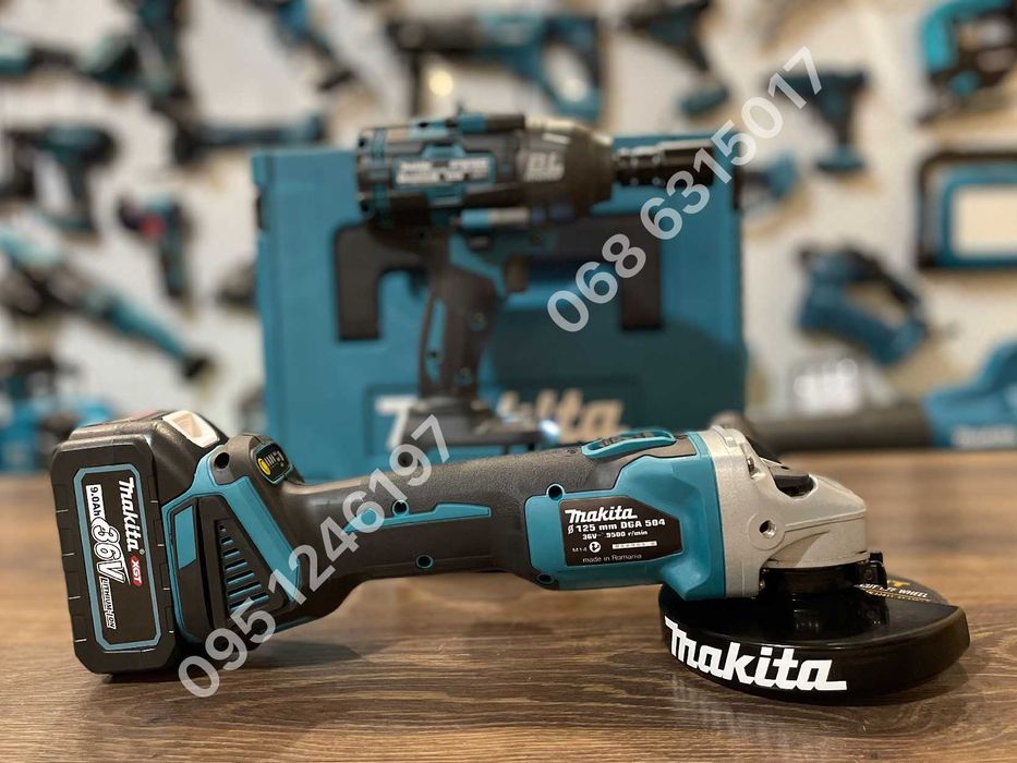 Набор Makita Гайковерт DTW1002Bl Болгарка DGA504 с аккумуляторами 9Ah