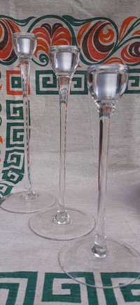 3 szklane świeczniki