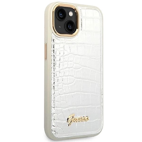 Etui Guess Croco Collection na iPhone 14 - srebrne
