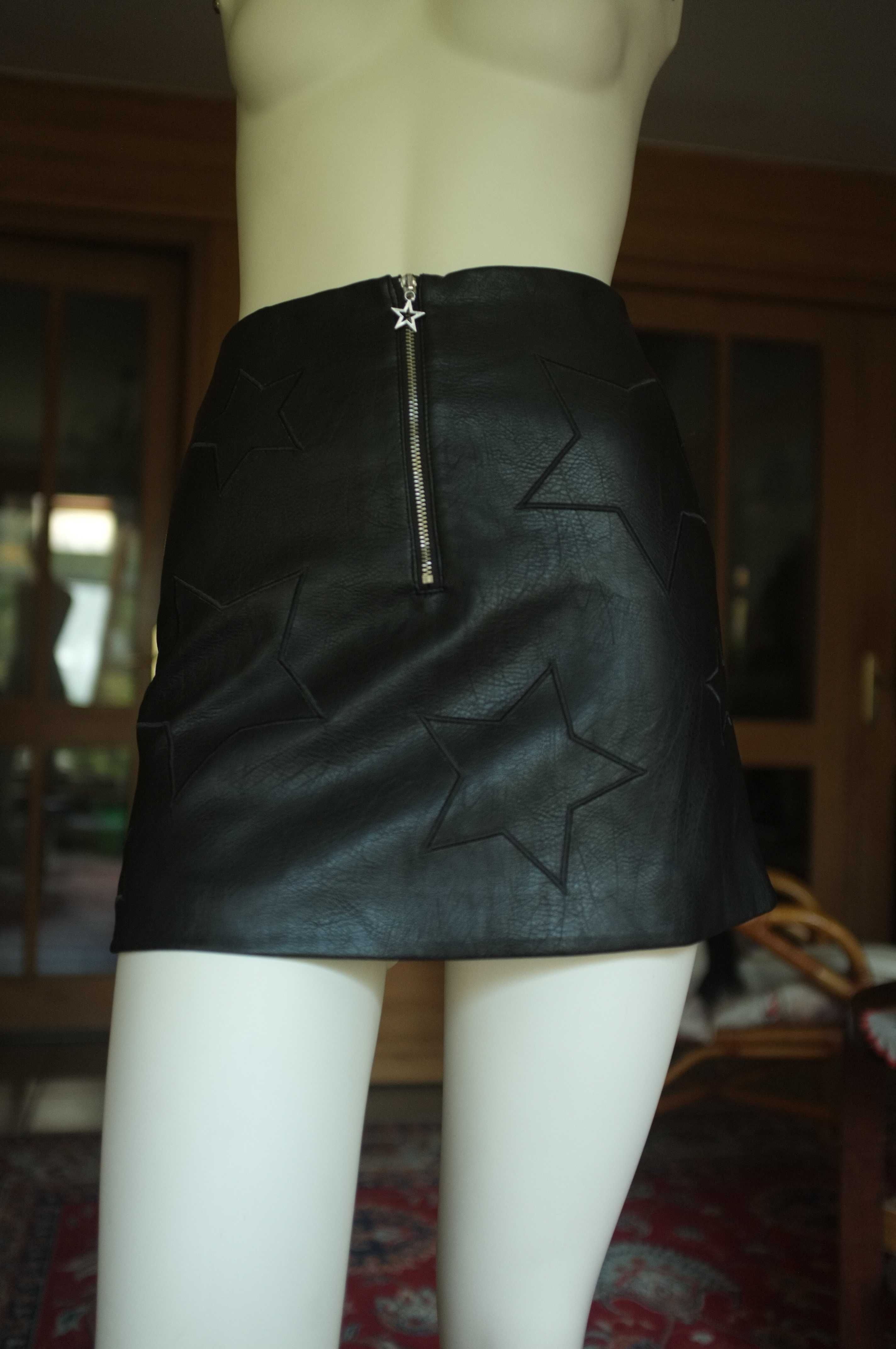 Skórzana spódnica mini spódniczka gwiazdy H&M XS czarna 80s