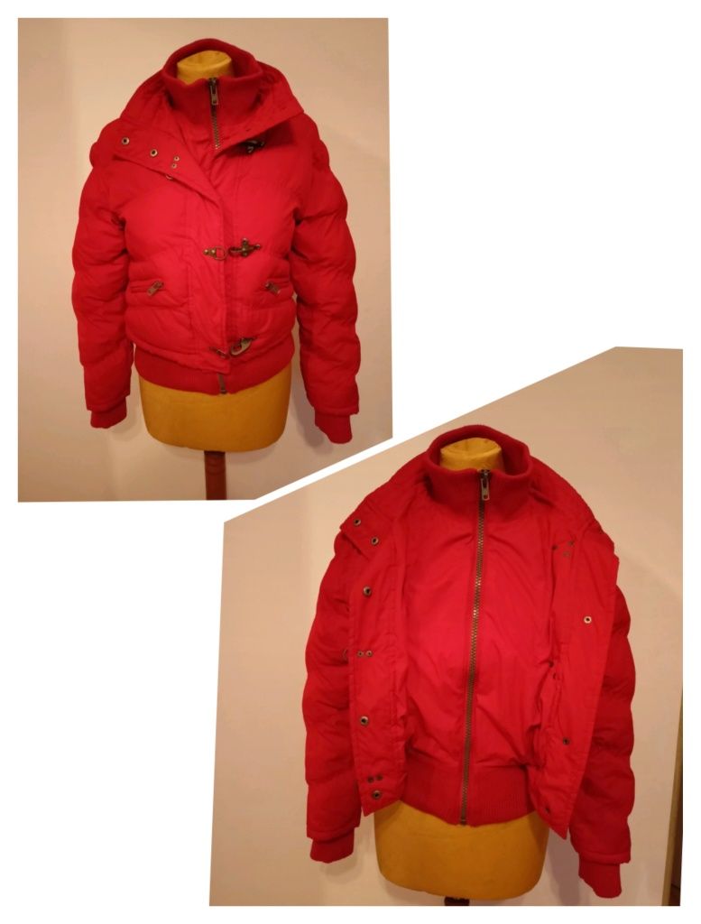 Czerwona kurtka damska, zimowa, puchowa, ciepła, rozmiar S, bomberka,