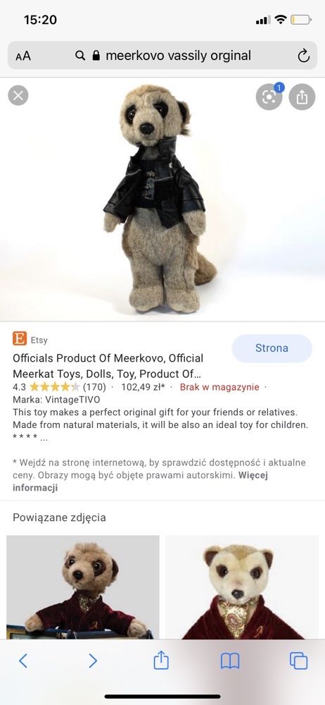 Meerkovo oryginał Vassily z metką sirykatka kolekcjonerska