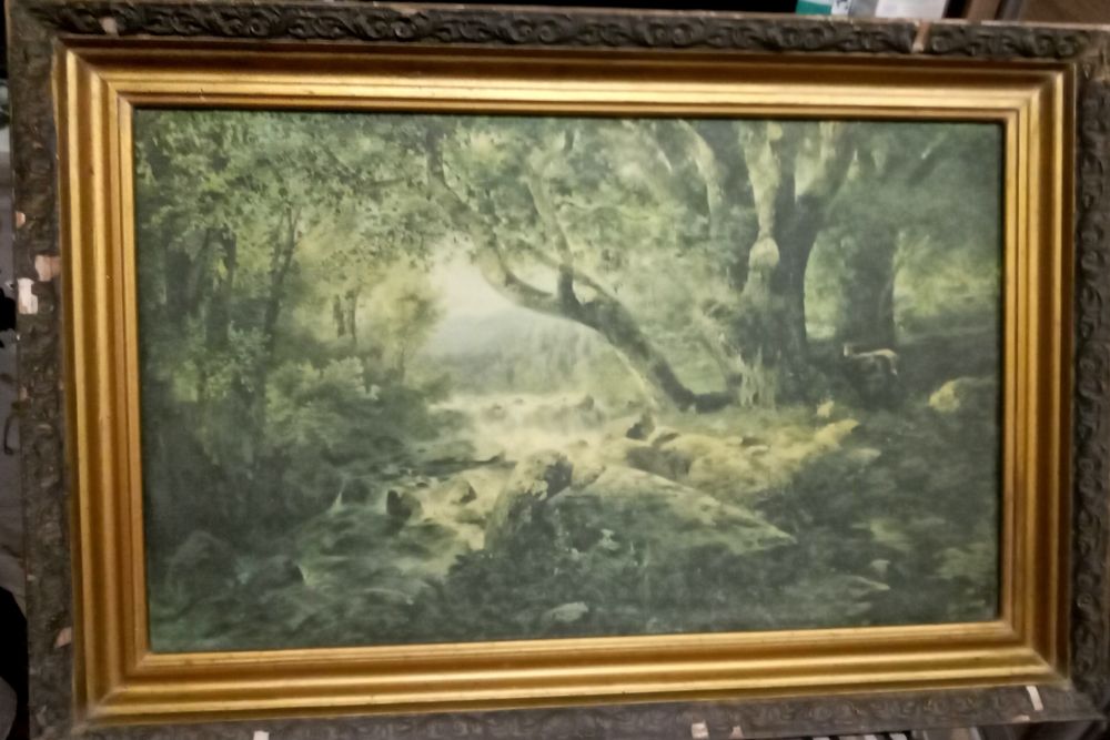 Картина  в стиле ретро. Примерно  1950-1960 гг. Пейзаж- озеро,лес.