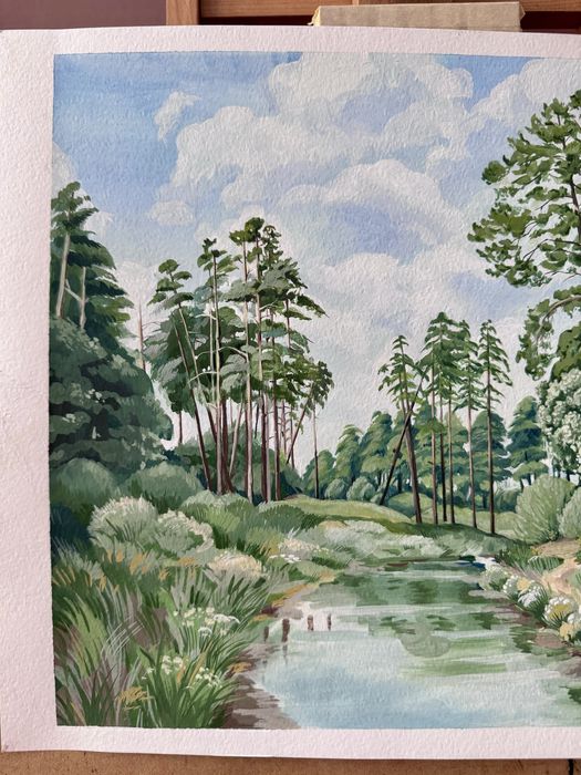 Пейзаж із соснами на тлі неба