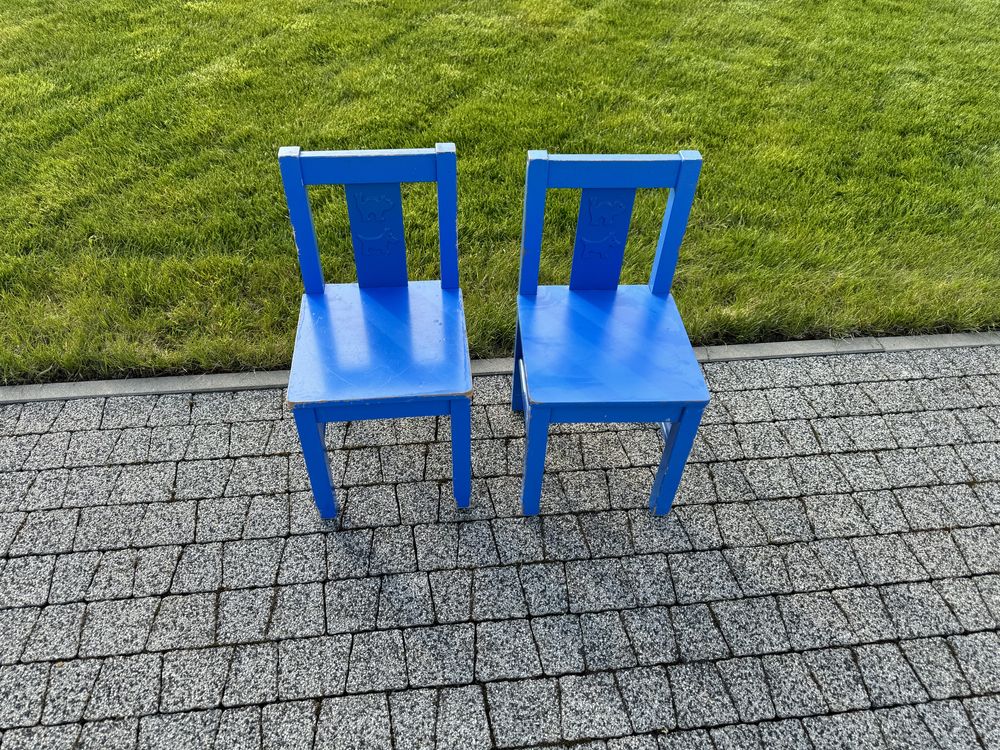 2x krzesła drewniane dla dzieci zestaw Ikea Kritter niebieskie