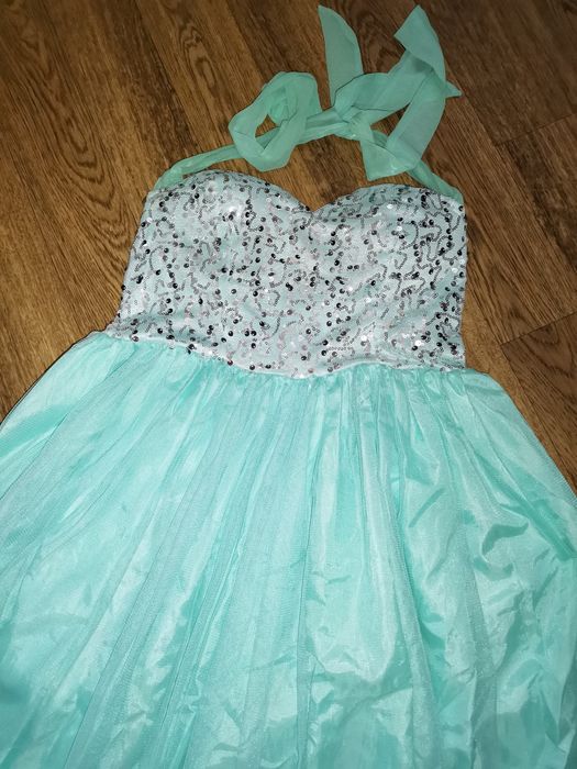 Suknia srebrno miętowa M/L na wesele