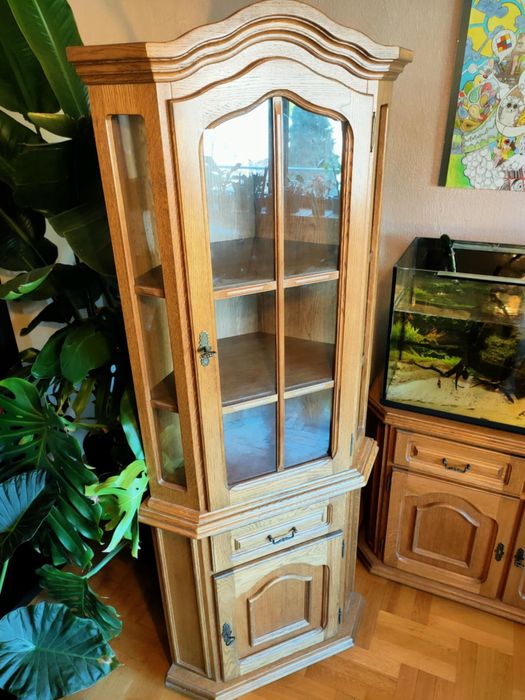 Komplet mebli dębowych PIECHOWICE.Witryna narożna komoda szafka pod TV