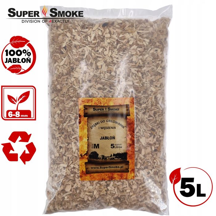Zrębki Wędzarnicze Super Smoke JABŁOŃ KL-08 (6-8mm) Medium 5 Litrów