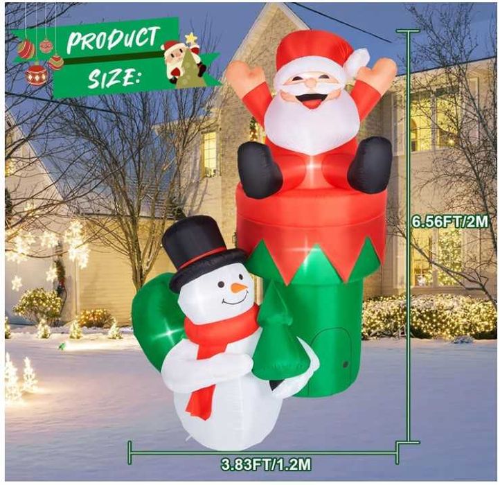 Nadmuchiwana dekoracja świąteczna Mikołaj + Bałwan 2m, oświetlenie LED