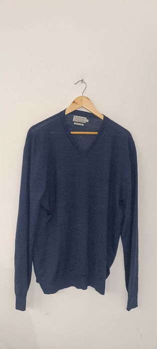 Sweter męski w serek z wełny z merynosa Merino Wool L granatowy TU