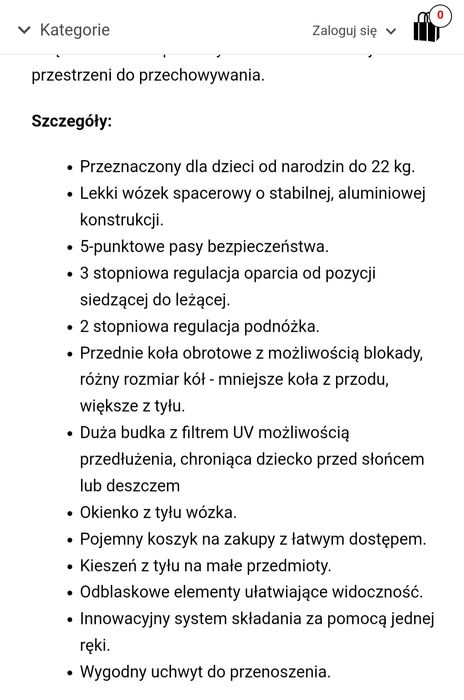 Wózek spacerowy dla dziecka do 22 kg