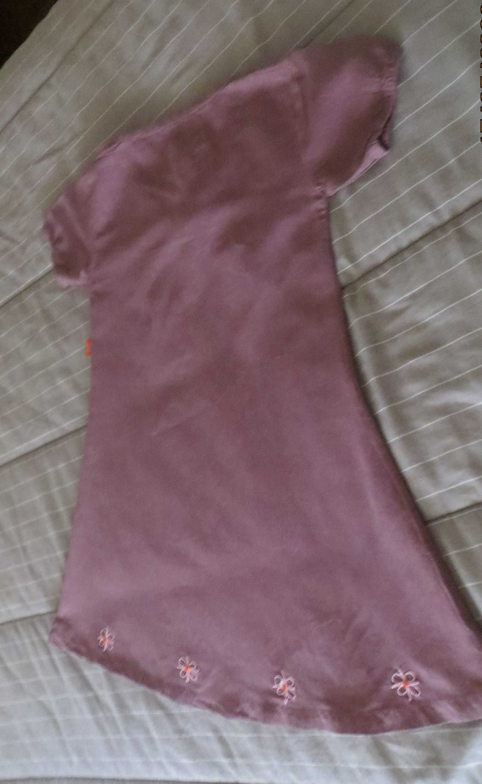 Vestido solto, bordado em baixo, cor-de-rosa mate, Idade 7 - 8 anos