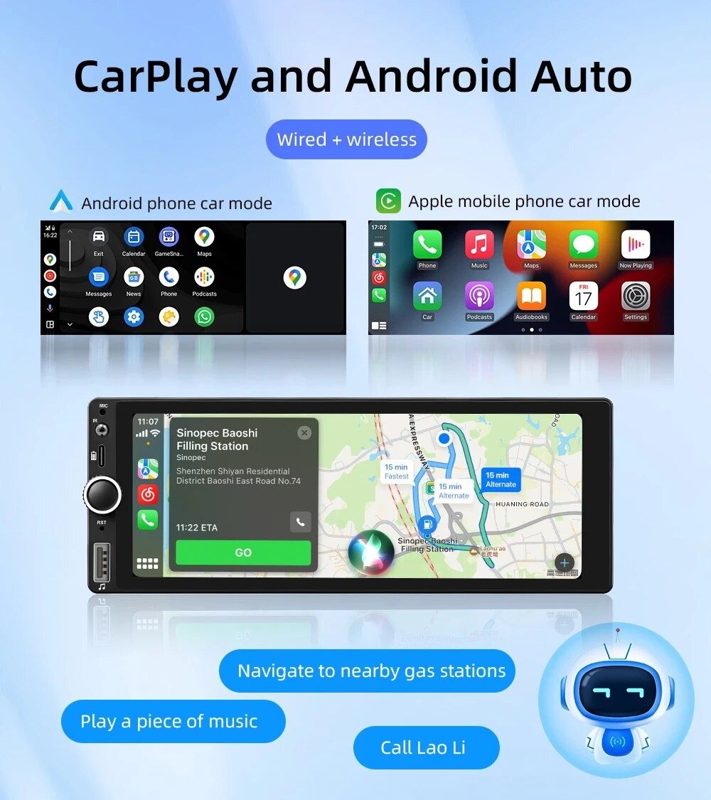 Магнітола 1din Android 2/64gb 6.86 дюймів екран, Android auto -CarPlay
