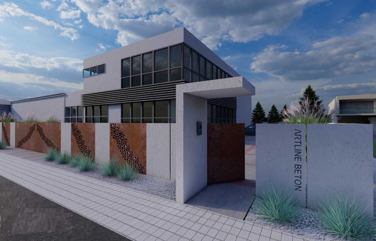 Ogrodzenie z betonu architektonicznego/betonowe zadaszenie furtki