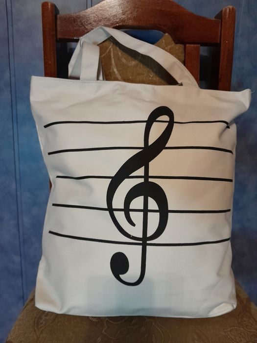 Nowa torba shopper pojemna z nutka biała na zamek