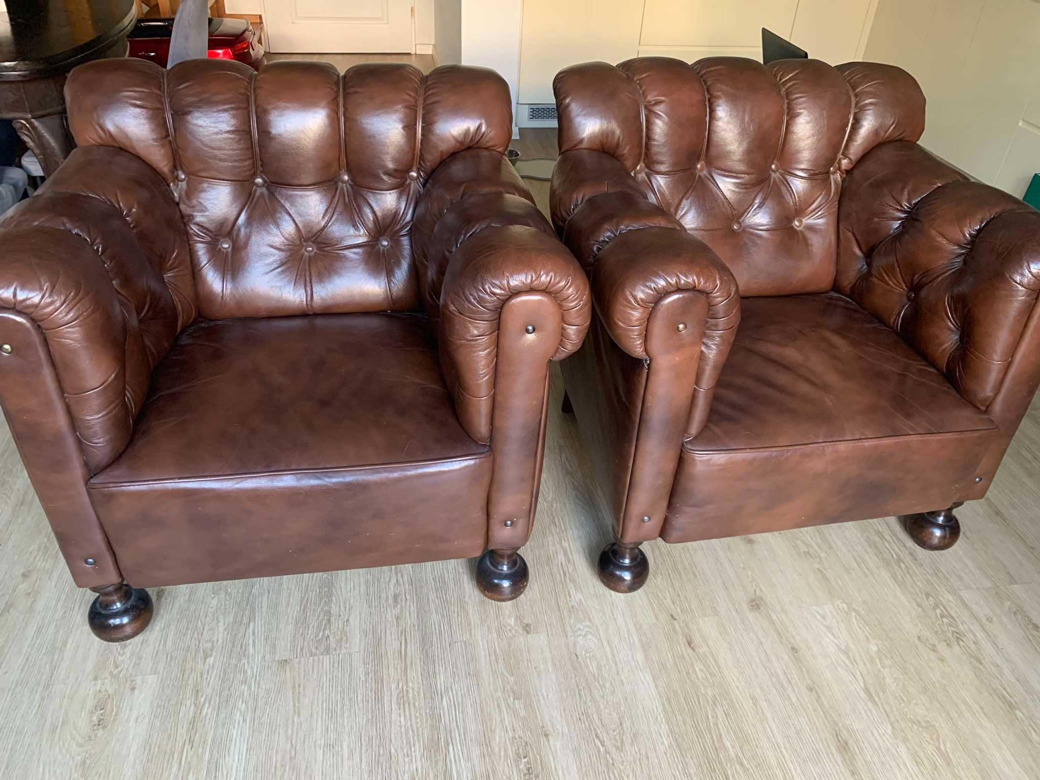 Komplet wypoczynkowy skórzany Chesterfield